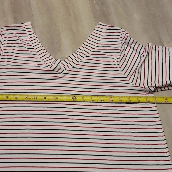 J Jill Striped 3 Quarter Bell Sleeve V Neck White Red Blue Blouse Womens Size L‎ - Picture 7 of 8